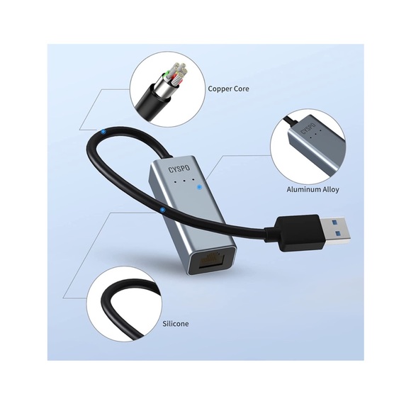 USB 3.0 to 10/100/1000 Gigabit Ethernet Adapter for Laptop Plug - Picture 6 of 10
